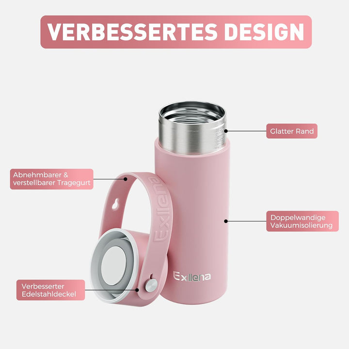 Exllena Trinkflasche Klein 200ml mit Verstellbarer Silikon-Griff – Mini Thermosflasche mit Edelstahl