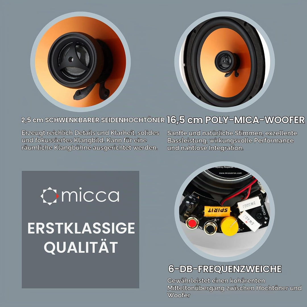 Micca M-6C 2-Wege runder Deckenlautsprecher, Ausschnittdurchmesser 19,3 cm Ganzhaus-Audio, Heimkino,