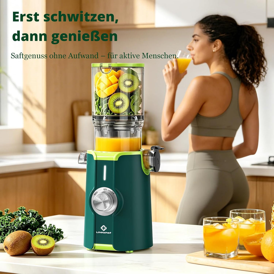 LINKChef Blitzreiniger Entsafter, NO-Prep Slow Juicer für Ganze Gemüse und Obst, Juicer Machine mit
