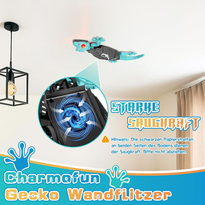 Charmofun Gecko Wandflitzer, Ferngesteuerter Gecko an der Wand Spielzeug, Mit Leuchtenden Led-Augen,