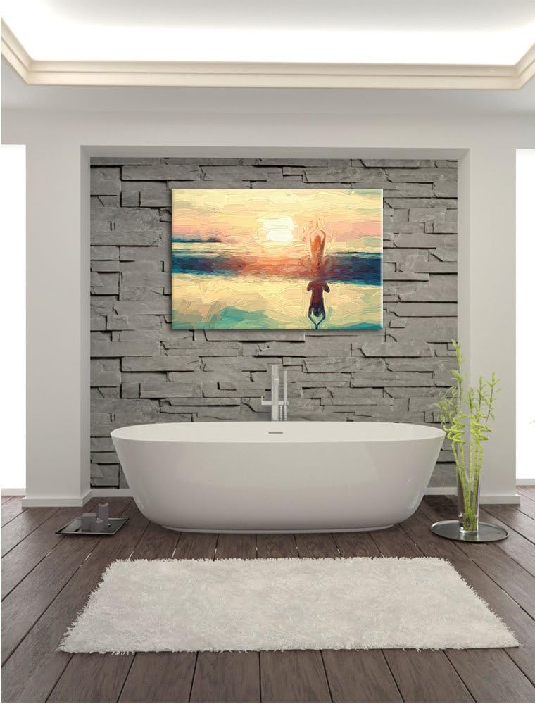 Pixxprint Frau in Einer Yogapose am Strand als Leinwandbild/Grösse: 100x70 cm/Wandbild/Kunstdruck/fe