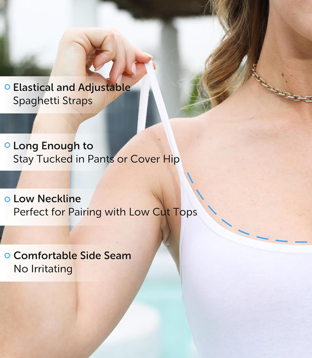 Comfneat Damen 4-Pack Spaghetti Tops Slim-Fit Verstellbare Träger Camisole Baumwolle Elasthan Unterh
