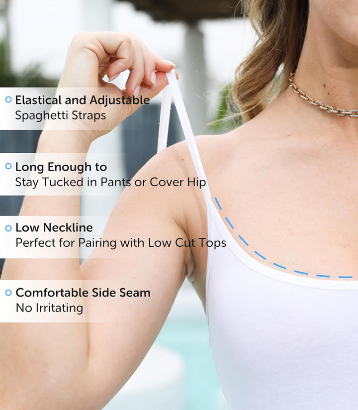 Comfneat Damen 4-Pack Spaghetti Tops Slim-Fit Verstellbare Träger Camisole Baumwolle Elasthan Unterh