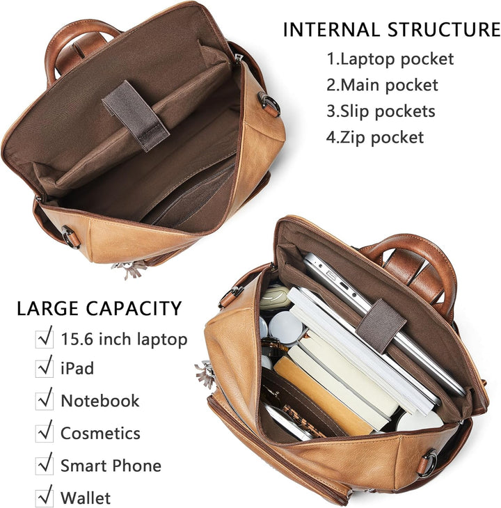Shrrie rucksack damen elegant geeignet für 15,6Zoll-Notebooks Langlebig wasserdicht Damen aus Leder