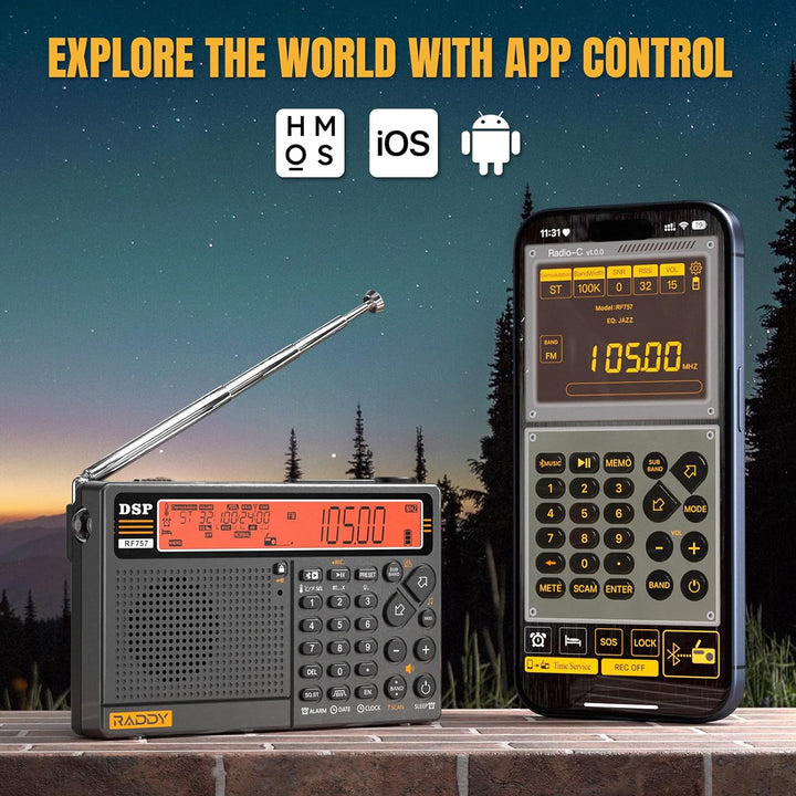 Raddy RF757 APP Control Kurzwellenradio, Tragbares Radio mit AM/FM/SW/VHF/UHF/CB/AIR Rezeption, 2500