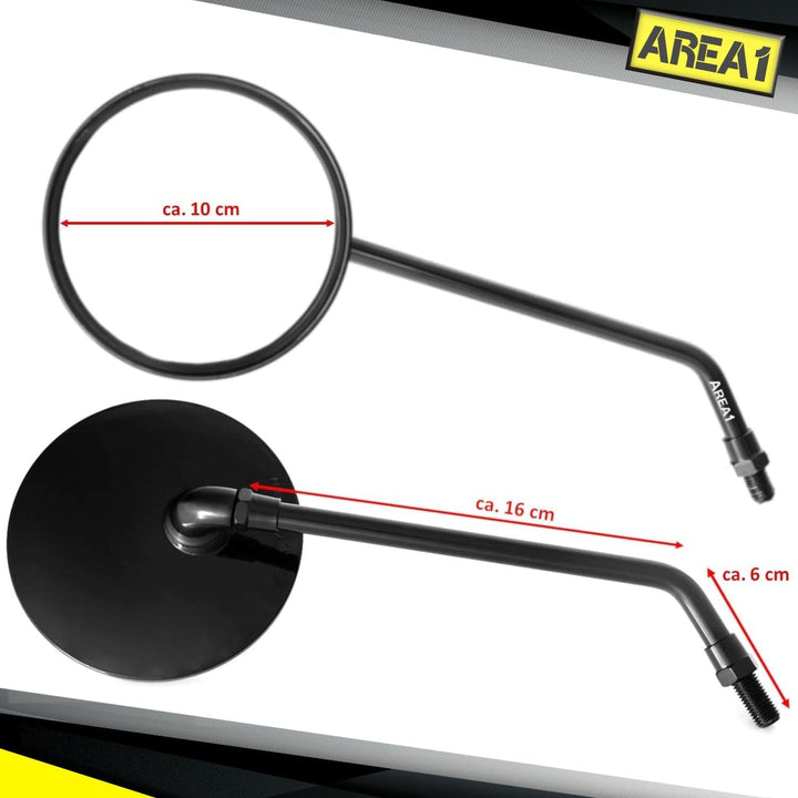 Area1 Universal Motorrad Rückspiegel Paar e-geprüft 2xM10 Rechtsgewinde + 5Adapter, Spiegel kompatib