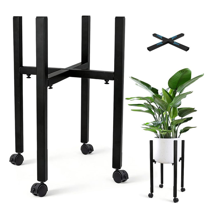 Blumenständer Metall Schwarz Verstellbar mit 4 Rollen, Blumenhocker & Pflanzenständer Hoch für Töpfe