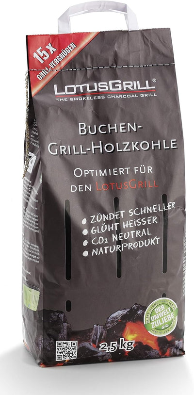 LotusGrill Buchenholzkohle 2X 2,5 kg Sack inkl. LotusGrill Brennpaste 500 ml, beides entwickelt für