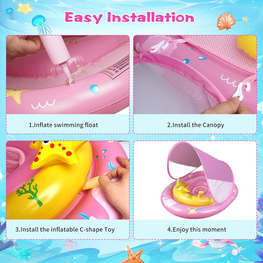 Schwimmring Baby mit Sonnendach, Baby Schwimmring mit Verstellbarem Sicherheitssitz, Kleinkind-Schwi