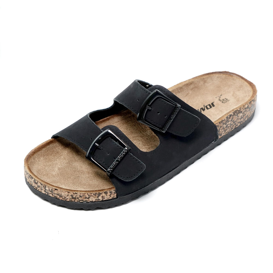JOMIX Sommer Pantoletten Herren Kunstleder Sandalen Weiche Cork Fussbett Latschen Flache Strandschuh
