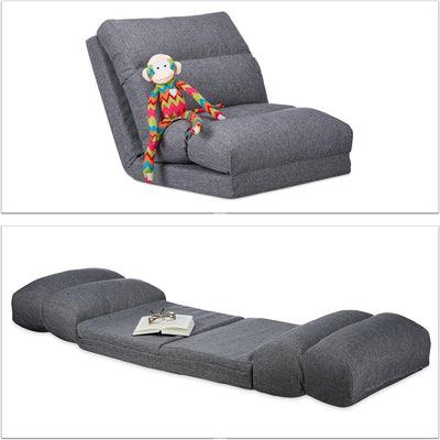 Relaxdays, grau Relaxliege Sessel, Faltmatratze, verstellbare Lehne, Polster, für Drinnen, Bodensitz