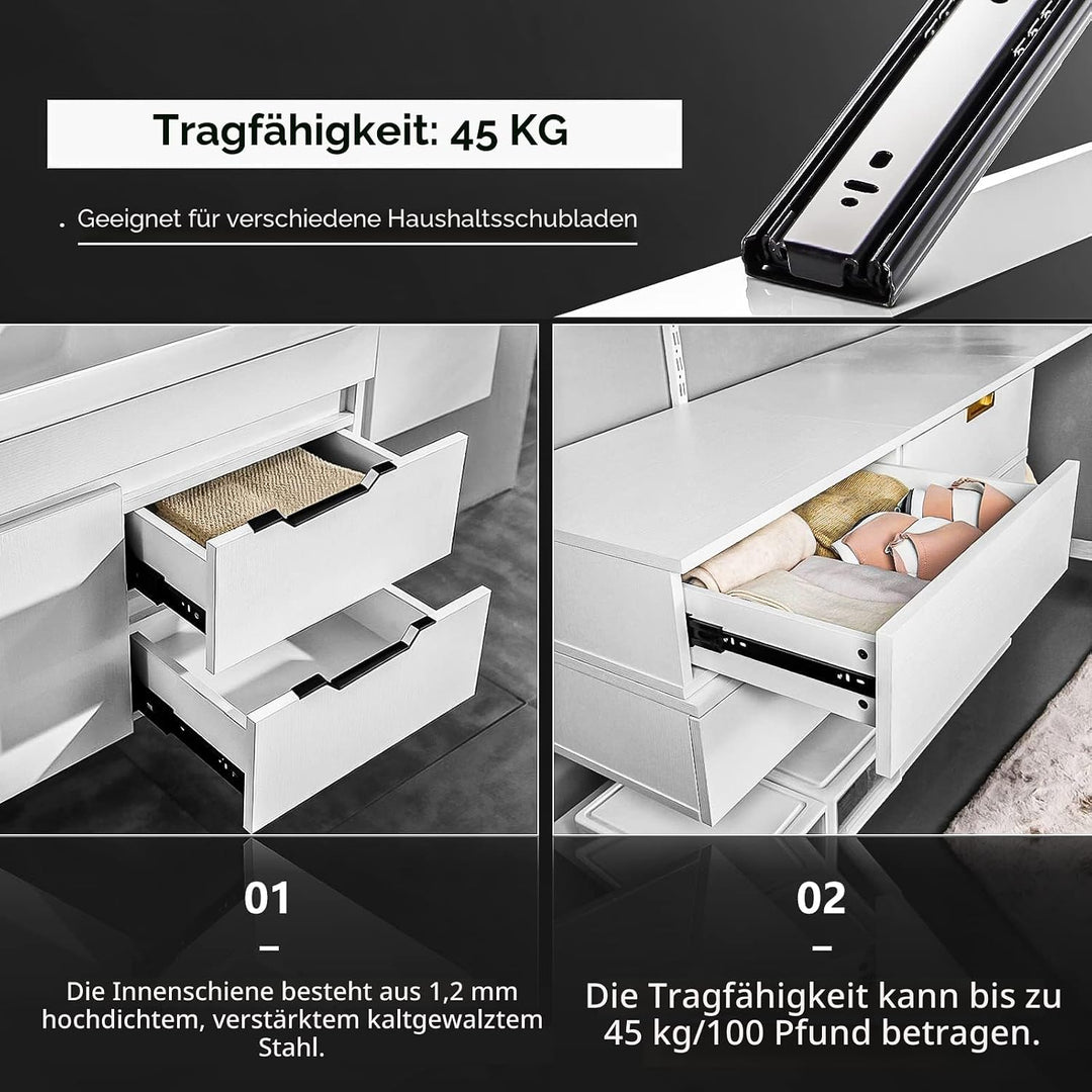 AOLISHENG Schubladenschienen Vollauszug 250mm Schwerlastauszug mit 45 kg Tragkraft für Küchenschränk