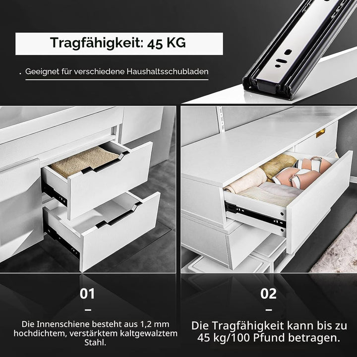 AOLISHENG Schubladenschienen Vollauszug 250mm Schwerlastauszug mit 45 kg Tragkraft für Küchenschränk