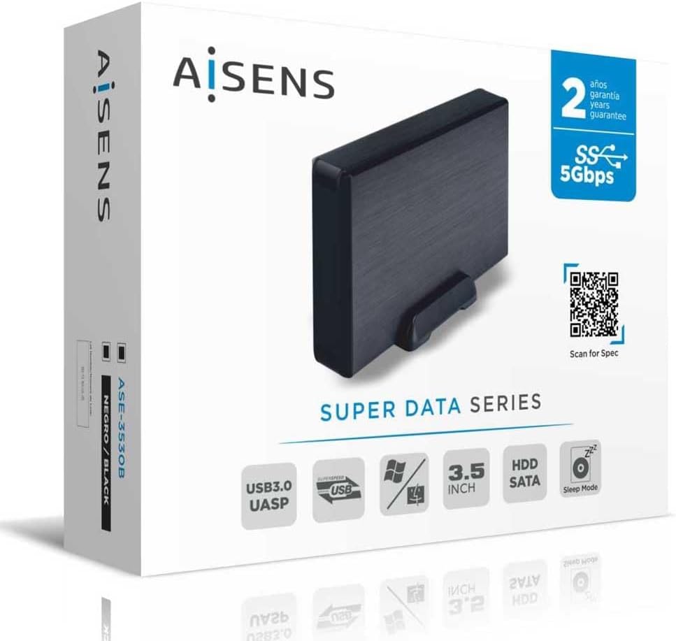AISENS - ASE-3530B – Externes 3,5-Zoll-Gehäuse SATA I, II und III auf USB 3.0/USB3.1 GEN1, schwarz