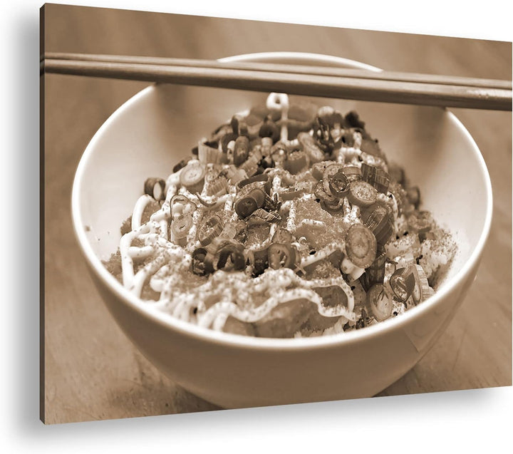 deyoli asiatische Nudelsuppe Effekt: Sepia, Format: 80x60 als Leinwandbild, Motiv fertig gerahmt auf