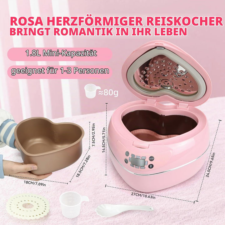 Pfirsichförmiger Reiskocher, 6-in-1-Reiskocher in Rosa, smarter, niedlicher Reiskocher mit Antihaftb