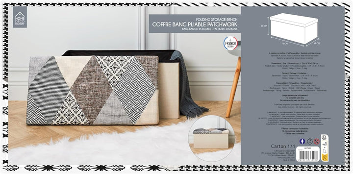 HOME DECO FACTORY Chest, Bench, Patchwork, Grey, Bench, Foldable, for Living Room, Bedroom, Dining R