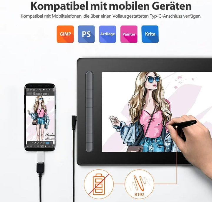 XPPen Artist 13 2 Gen. Grafiktablett, 13,3 Zoll Stift Display, 127% sRGB Farbraum, X3 Smart-Chip Sti