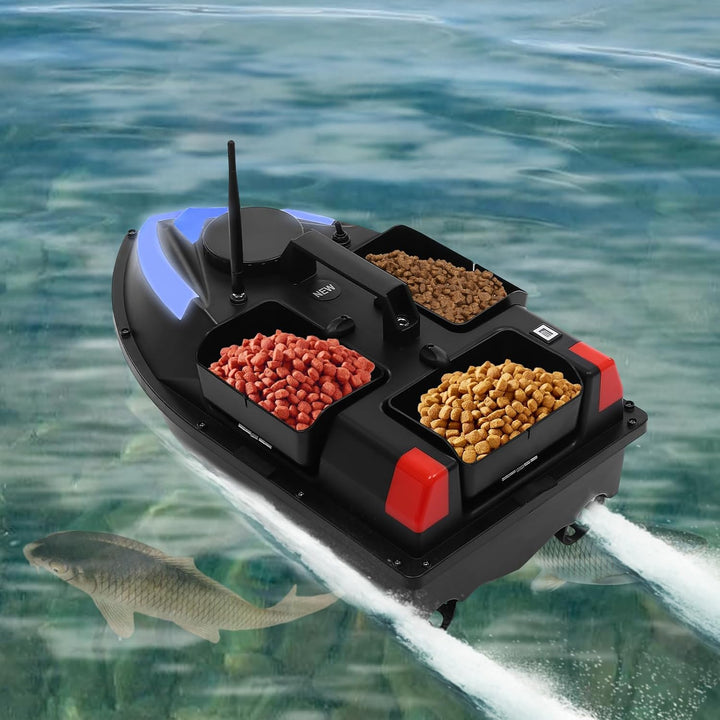 Futterboot Angeln, 500m GPS Postion Angelköder-Boot mit Fernbedienung & 3 Katapultbuchten für Flüsse