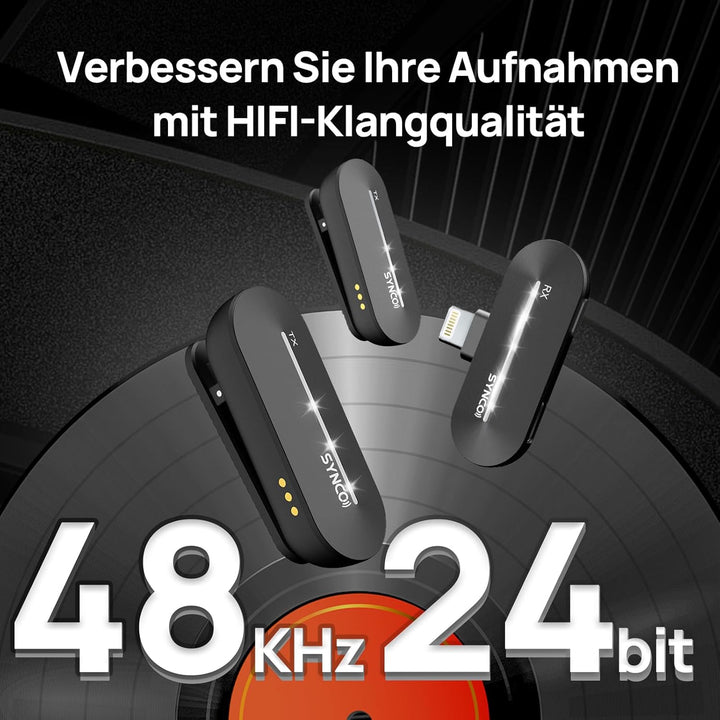 SYNCO Mikrofon Handy P2SL 2.4GHz Lavalier Mic Kabellos【MFi Zertifiziert】 Smartphone Funkmikrofon mit