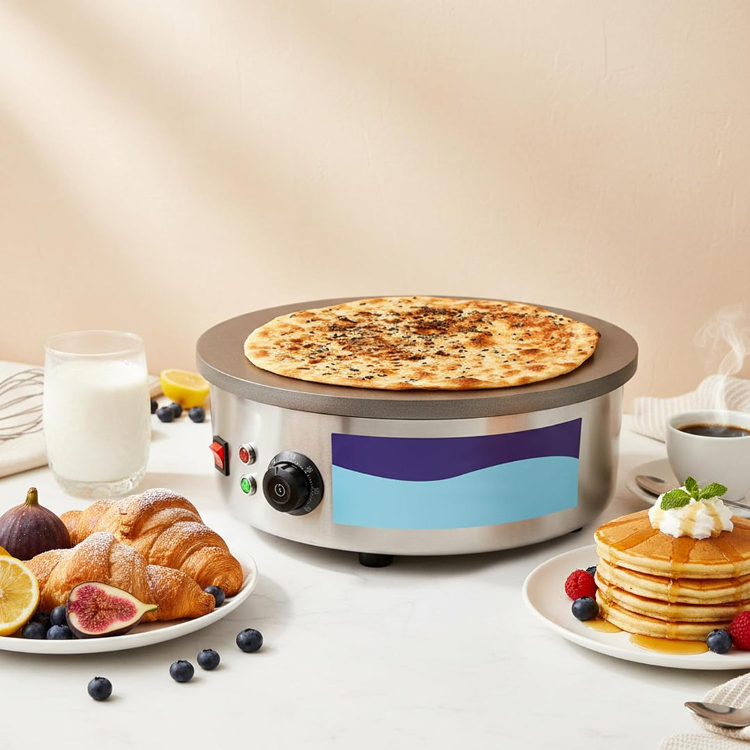 45cm Crepes Maker Elektrisch 3000W Gastro - Profi Gusseisen Crêpes Platte & Fladenbäcker für Gözleme