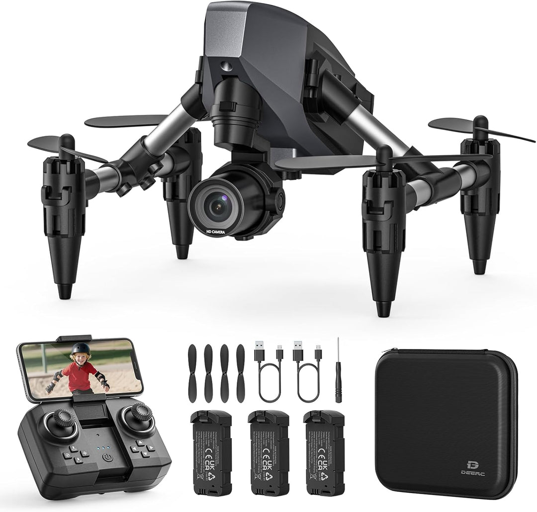 DEERC D21 Mini Drohne mit 1080P Kamera für Kinder, RC Quadcopter mit FPV Übertragung, 3 Batterien, O