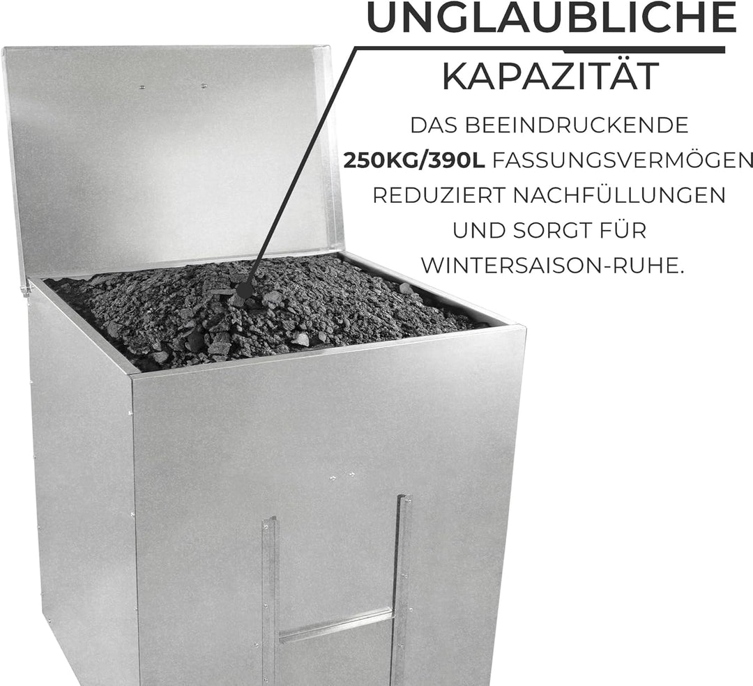 Kohleeimer Kohlebunker Kohlebehälter 250kg 390L Verzinkter Stahl Erhöhter Sockel Verstärkungsstange
