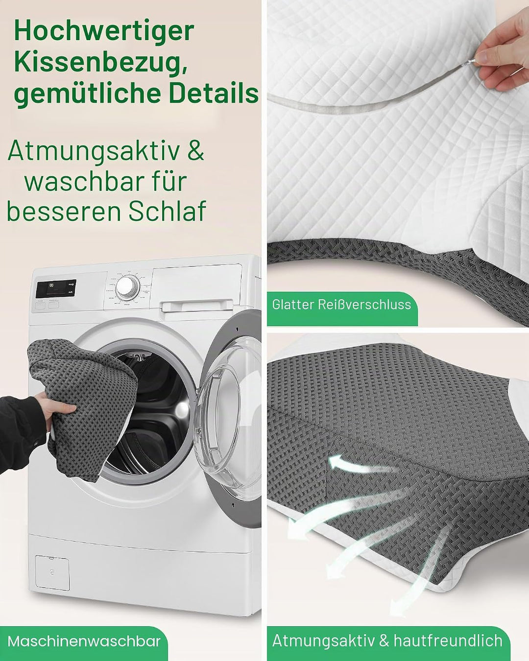 Seitenschläferkissen mit Armloch, Memory Foam, 55/38x35.5x15cm | Nackenkissen Ergonomisches Kopfkiss