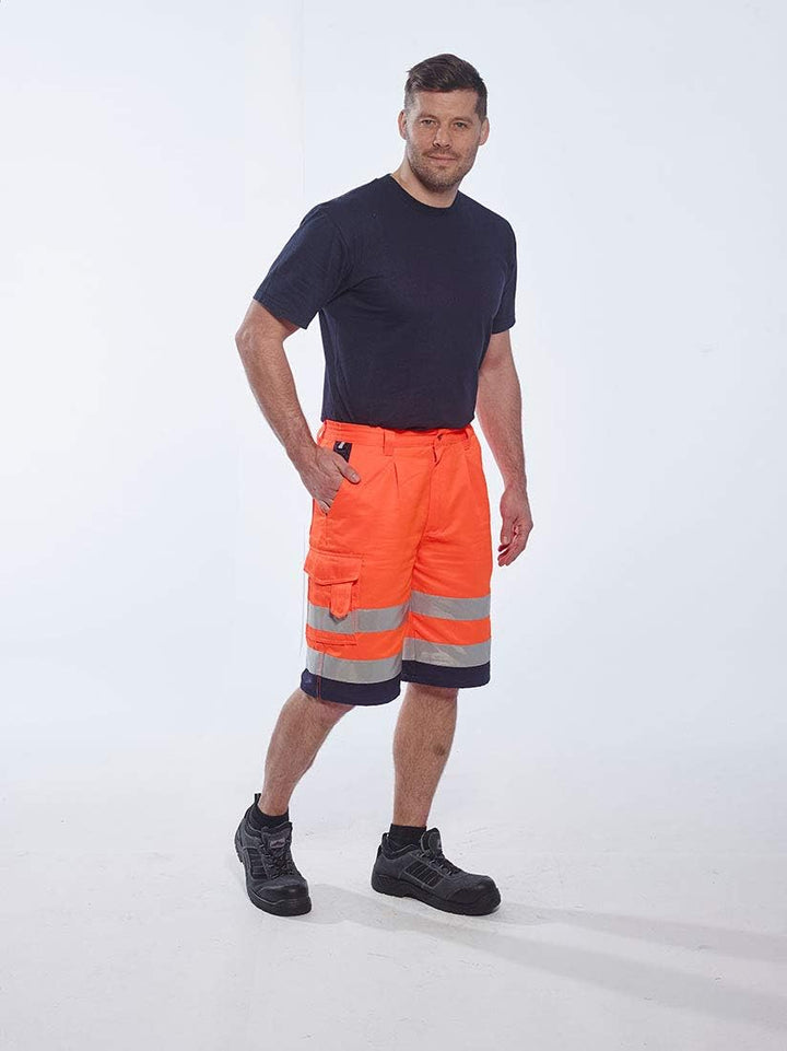 Portwest Warnschutz-Shorts aus Polyester-Baumwolle, Grösse: XL, Farbe: Orange/Marine, E043ONRXL
