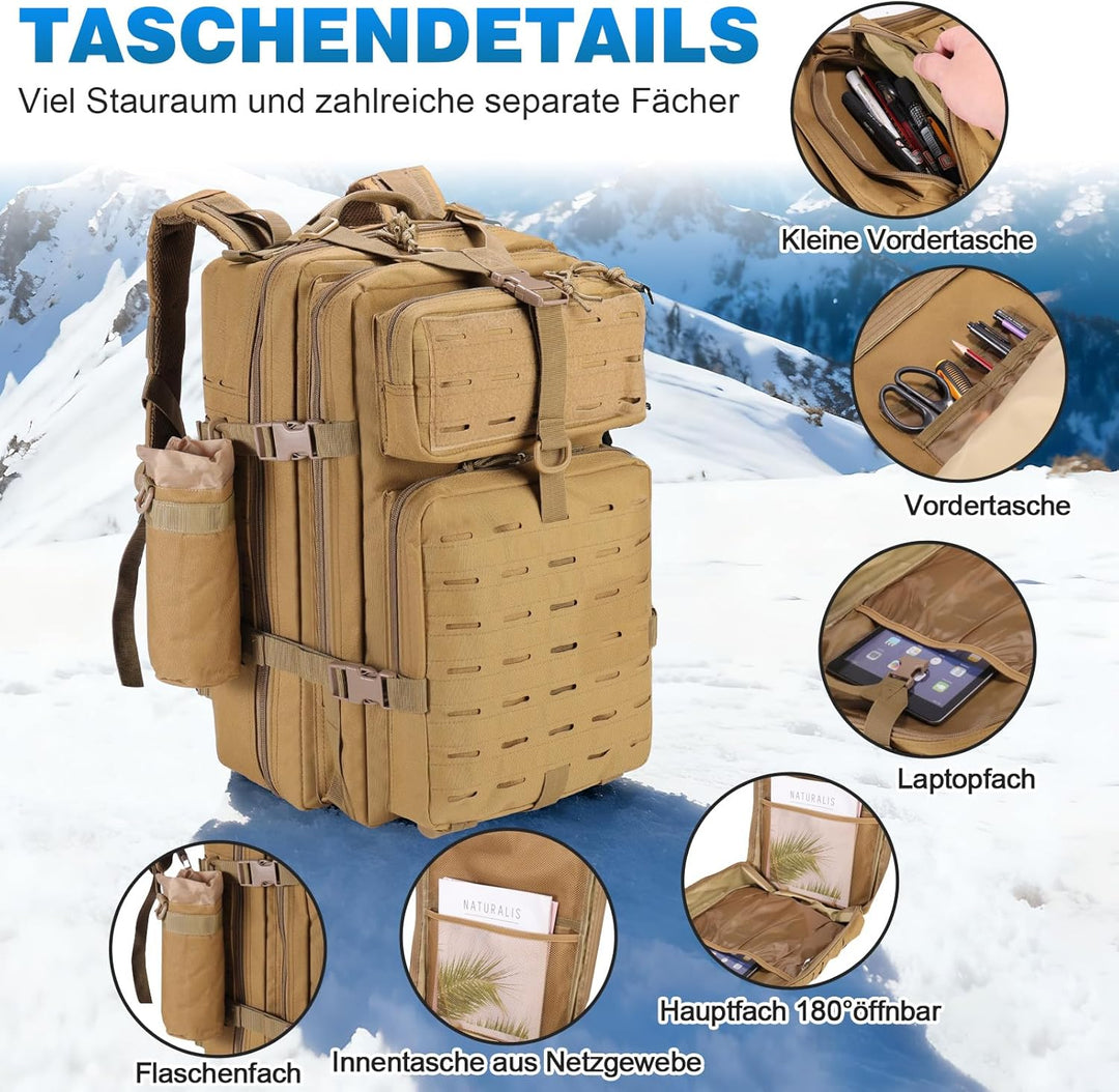 SHANNA Trekkingrucksack, Wanderrucksäcke Militärrucksack 45L Armee Rucksack MOLLE Assault Pack Takti