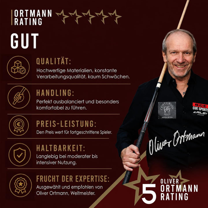Riley Amerikanischer Billardqueue mit Kunstleder-Griffabschnitt, 58 (147 cm), 13 mm Spitze Dunkle Ho