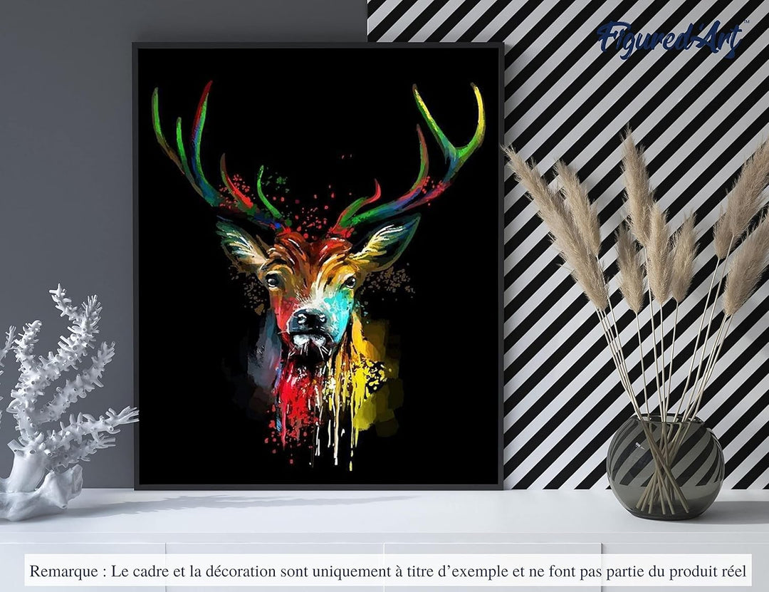 Figured'Art Malen Nach Zahlen Erwachsene Mit Rahmen Hirsch in Farbe - Paint by Numbers Basteln DIY B