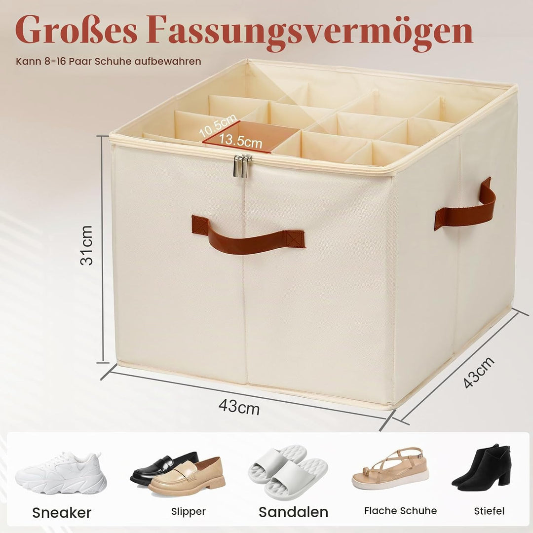 Schuhaufbewahrungsbox, Schuh-Organizer für 16 Paar, Schuhboxen Stapelbar, Faltbare Schuhaufbewahrung