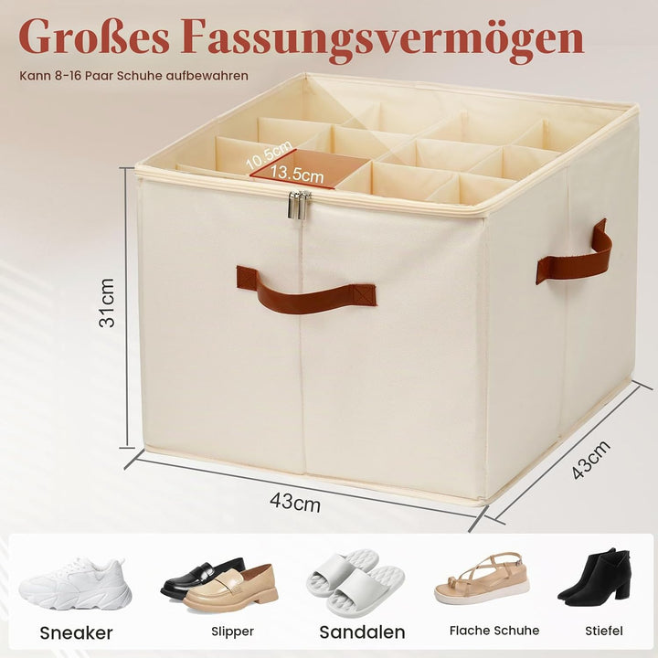 Schuhaufbewahrungsbox, Schuh-Organizer für 16 Paar, Schuhboxen Stapelbar, Faltbare Schuhaufbewahrung