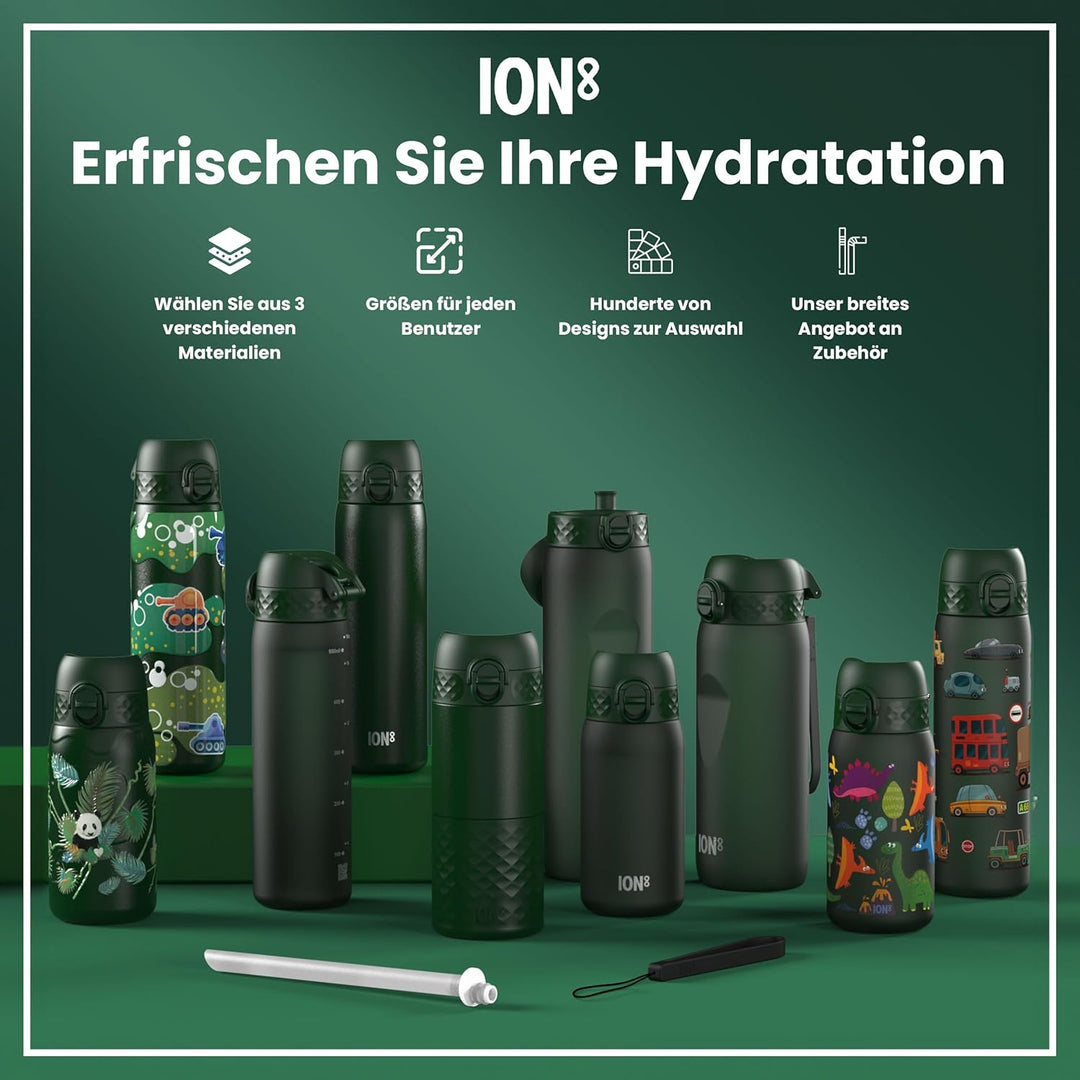 Ion8 Stahl-Trinkflasche, 600 ml, Auslaufsicher, Einhandöffnung, Sichere Verriegelung, Spülmaschinenf