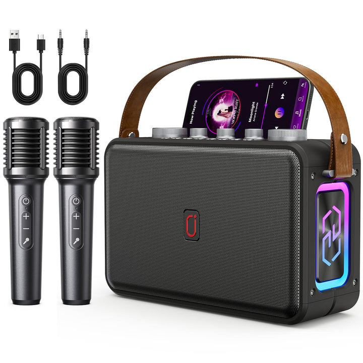 Karaoke Maschine mit 2 Karaoke Mikrofonen,Tragbare Bluetooth 5.3 Karaoke Maschine für Erwachsene Unt