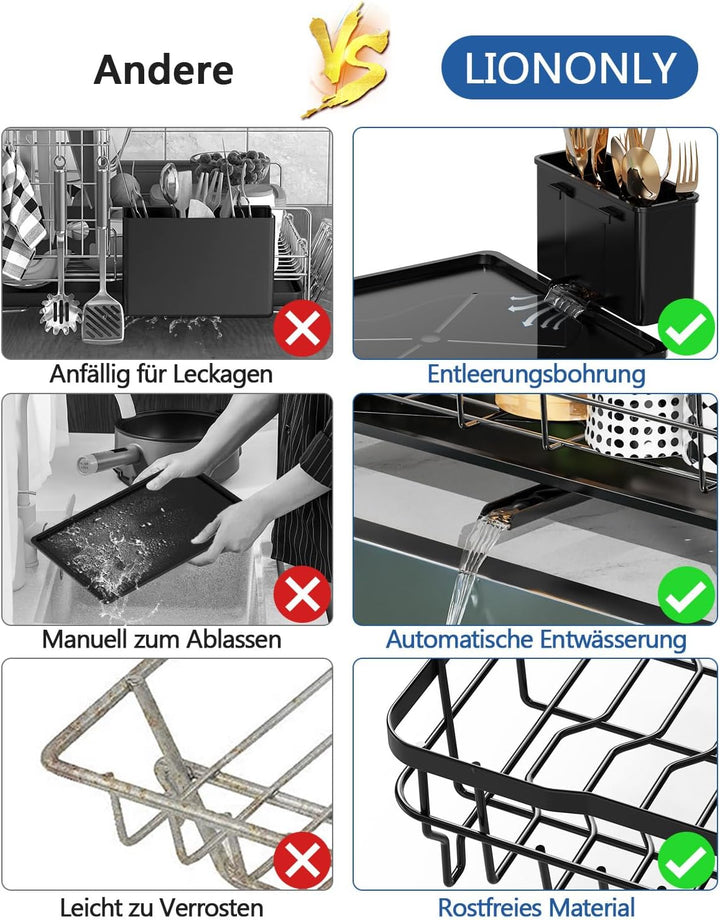 Abtropfgestell Geschirr,Grosser 2-Tier Geschirrabtropfgestell mit Abtropfschale,Abtropfgestell Edels