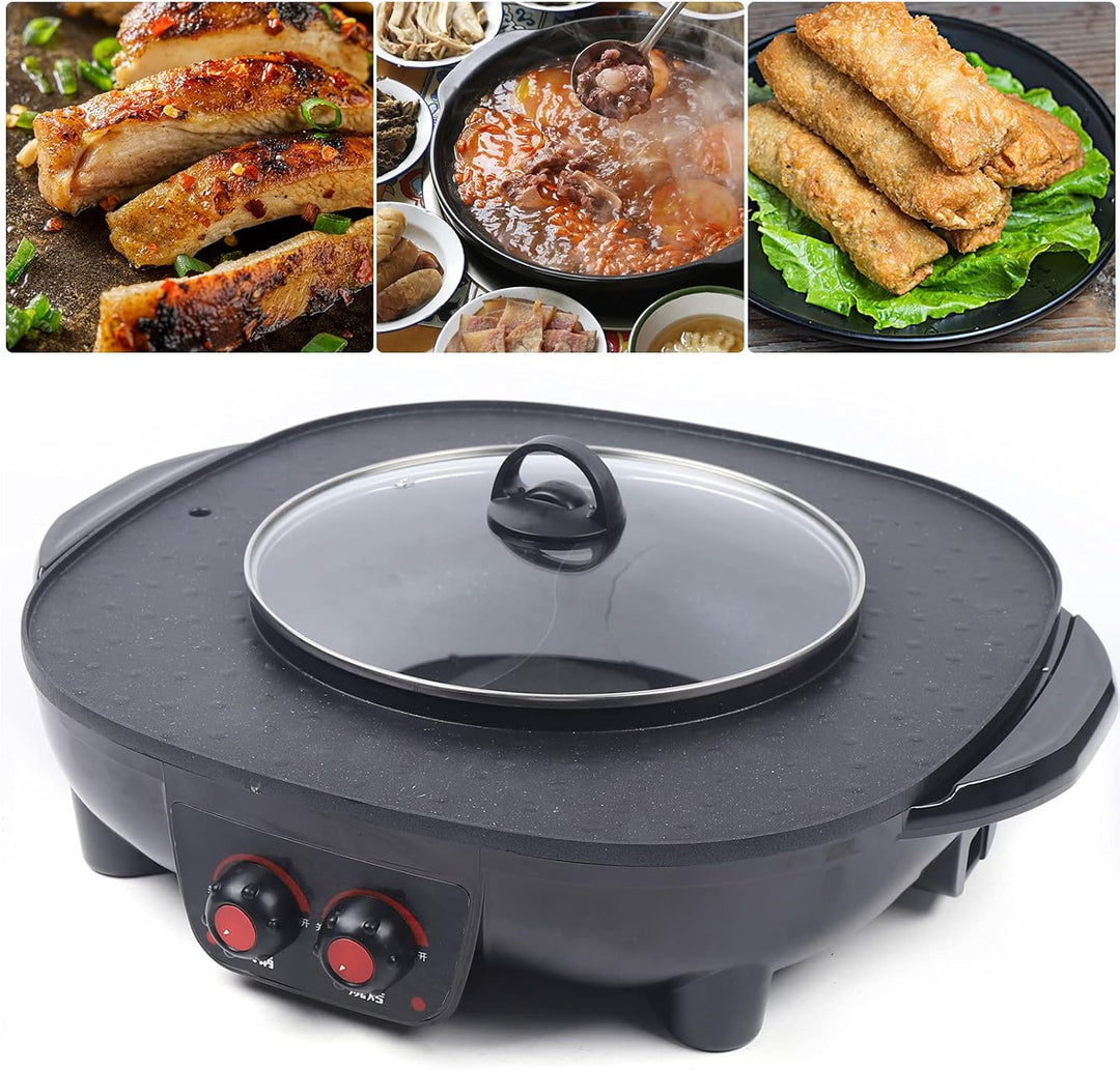 2100W Hot Pot und BBQ Grill Elektrisch Hotpot Topf Elektrischer Kochtopf mit Antihaftbeschichtung, 2