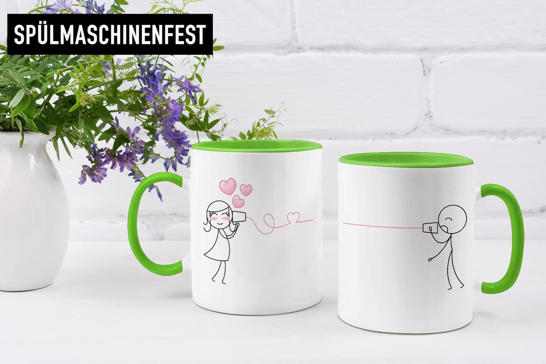 Trendation - Fernbeziehung Geschenk Tassen Set Partner Liebe Geschenk für Freundin Freund Liebesgest