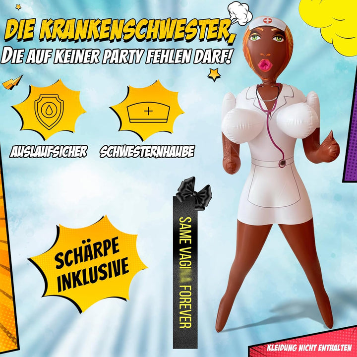 Aufblasbare Gummipuppe für Männer – Lustige Puppe Frau lebensgross 150 cm – JGA Männer Zubehör & Sch