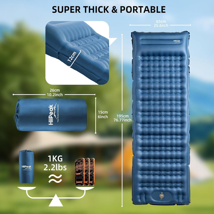 HiiPeak Ultraleichte Isomatte aufblasend - Luftmatratze Camping mit integrierter Fusspumpe & Kissen,