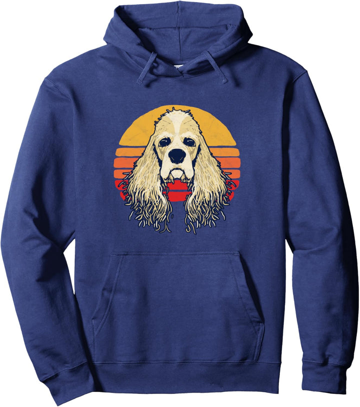 Funny Cute Blonde Cocker Spaniel Vintage Sun Graphic Pullover Hoodie