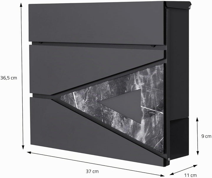 ML-Design Briefkasten 37x36,5x11 cm Anthrazit/Schwarz-Marmoroptik, Stahl, Postkasten mit Zeitungsfac