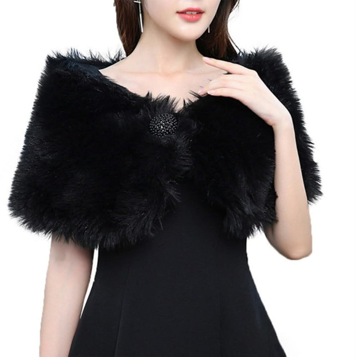 SMTCM Brautstola Kunstfell Hochzeitsschal Damen Schwarz Kunstpelz Schals Wrap Braut Cape Kragen Pelz