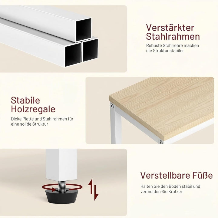 MISSLO Schmale Beistelltisch Couch, Kleiner Tisch mit 2 Ablagen für Klein Räume, Nachttisch Schmal f