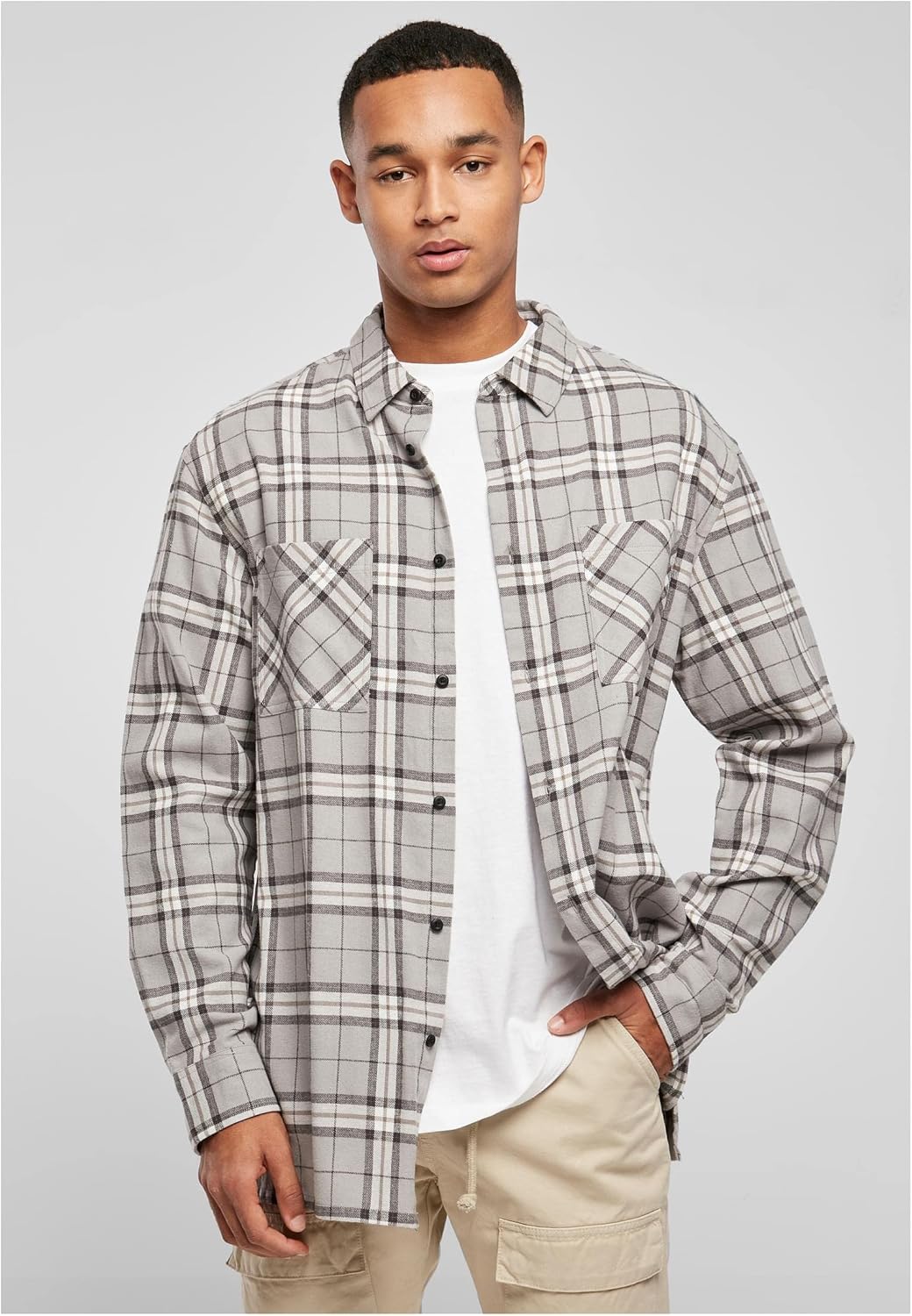 Urban Classics Herren Long Oversized Grey Check Shirt 3XL Grey/Black, 3XL Grey/Black