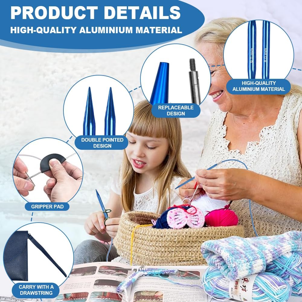 Fuhesgu 13 Paare Rundstricknadel Set Stricknadeln Austauschbar Metall Auswechselbare Rundstricknadel