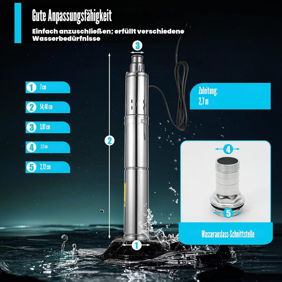 DC Solar Tauchpumpe Tiefbrunnenpumpe Edelstahlgehäuse 24V Solarpumpe Tauchpumpe