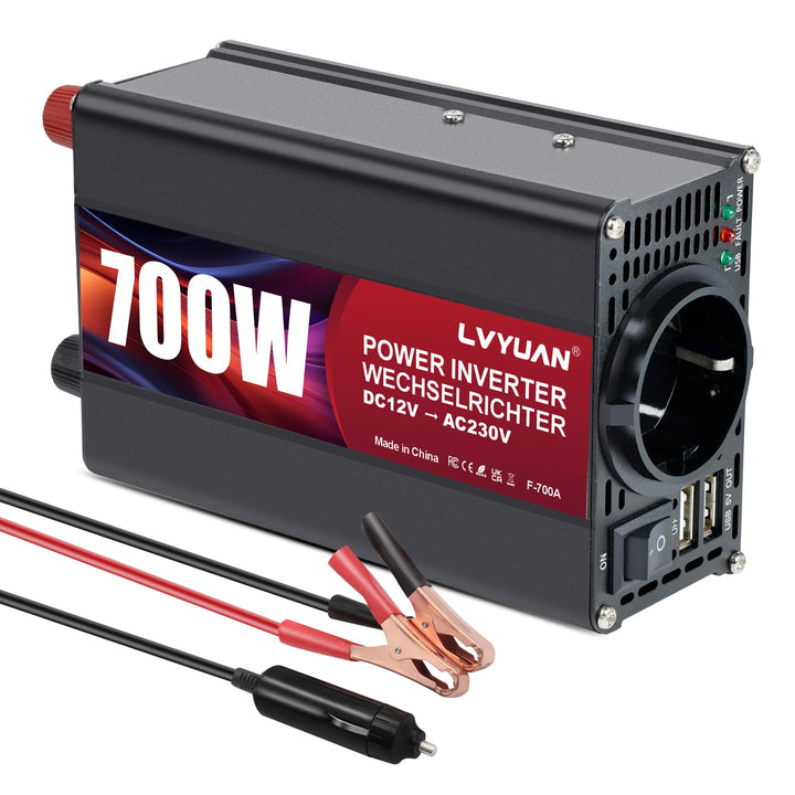 LVYUAN 500W Wechselrichter DC 12 V auf 230V AC Spannungswandler Auto Konverter 12 V mit Dual USB Por