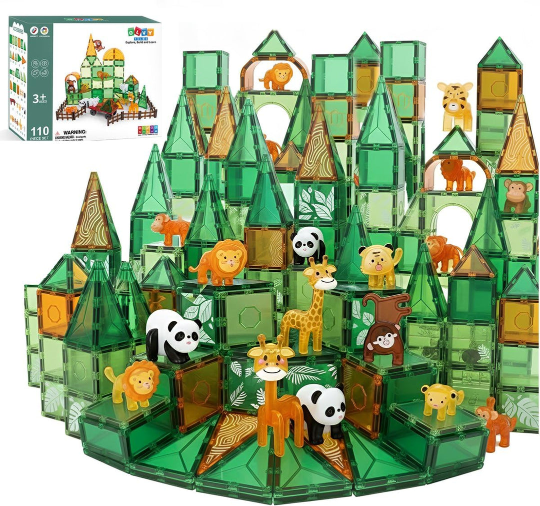 Olvy Magnetische Bausteine STEM Spielzeug Magnetbausteine ab 3 Jahre Dschungel, Dschungel